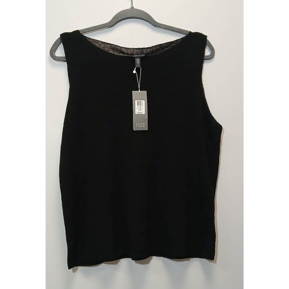 Eileen Fisher Tops - Eileen fisher womens xl linen knit tank shell top black boat neck shirt